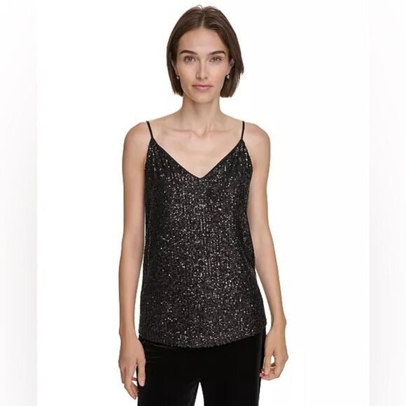 NWT Calvin Klein Women's 1X Sequin Strappy Camisole Top Black Liner Dress - Picture 1 of 8